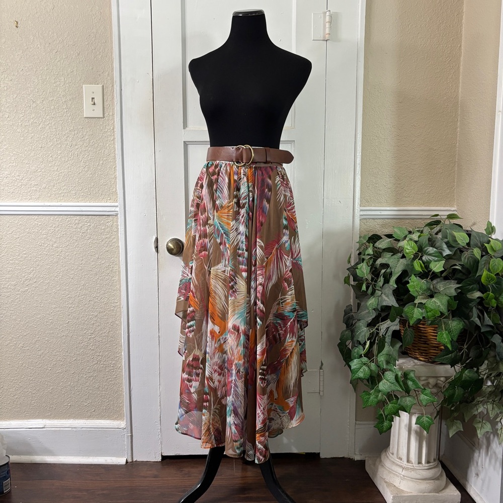 Tasha Polizzi Western Feather Print Long Midi Flowy Design Skirt - Picture 13 of 15
